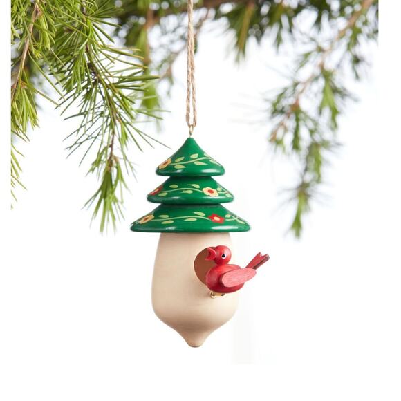 World Market Handcrafted Turned Wood Folk Birdhouse Ornament Christmas Holiday - Picture 1 of 10